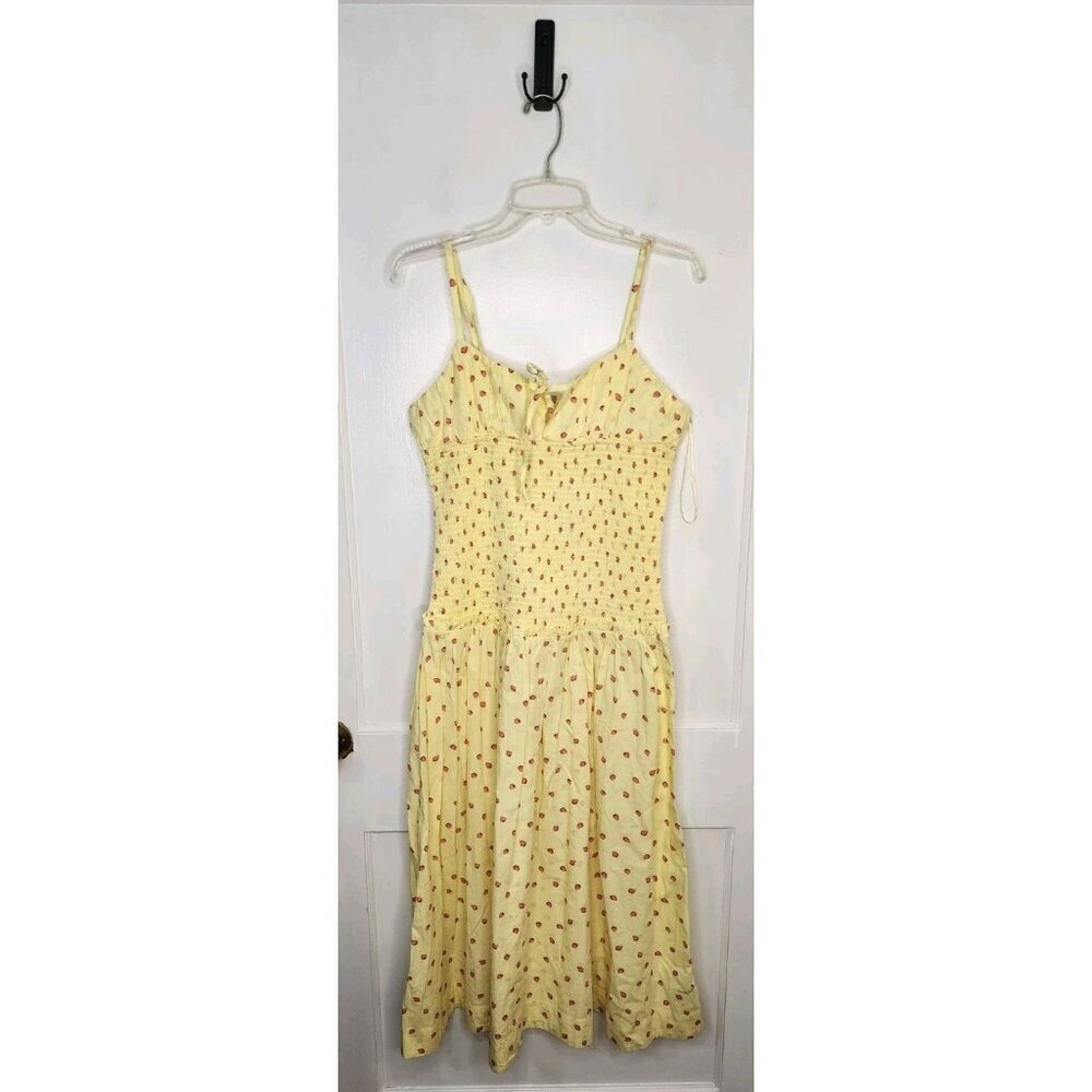 NWT Size Large Free People Lavender Daze Smocked Waist Dress Strawberry Print